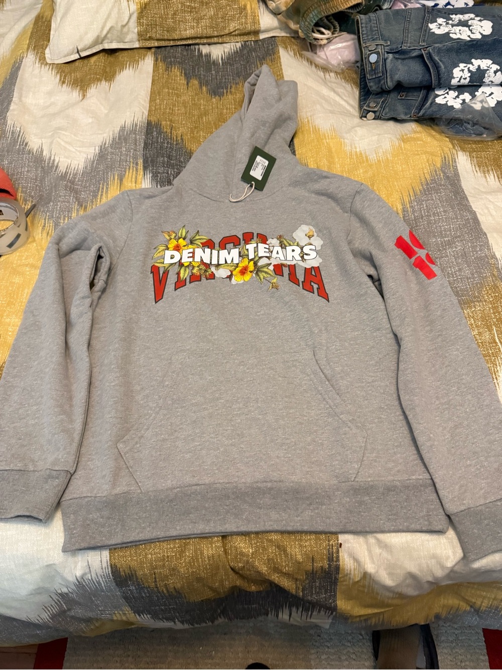 Denim Tears Virginia Men’s Gray Fleece Hoodie Size M